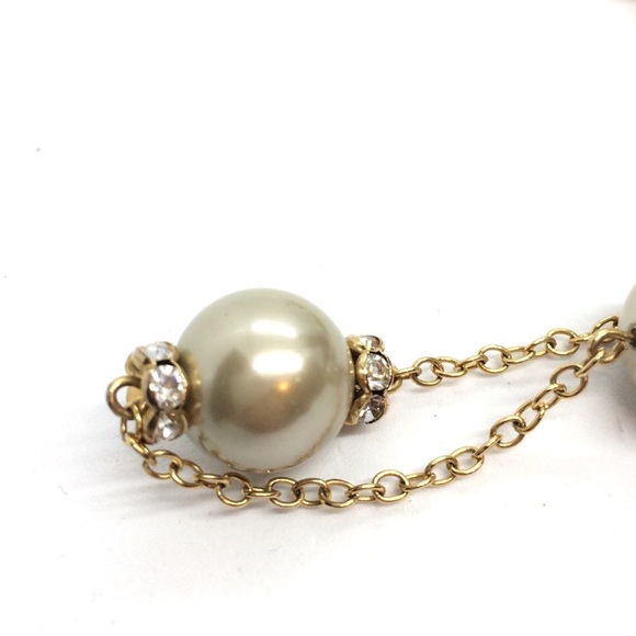 J. CREW LONG FAUX PEARL CHAIN RHINESTONE NECKLACE RONDELLES GOLD TONE - Picture 3 of 6